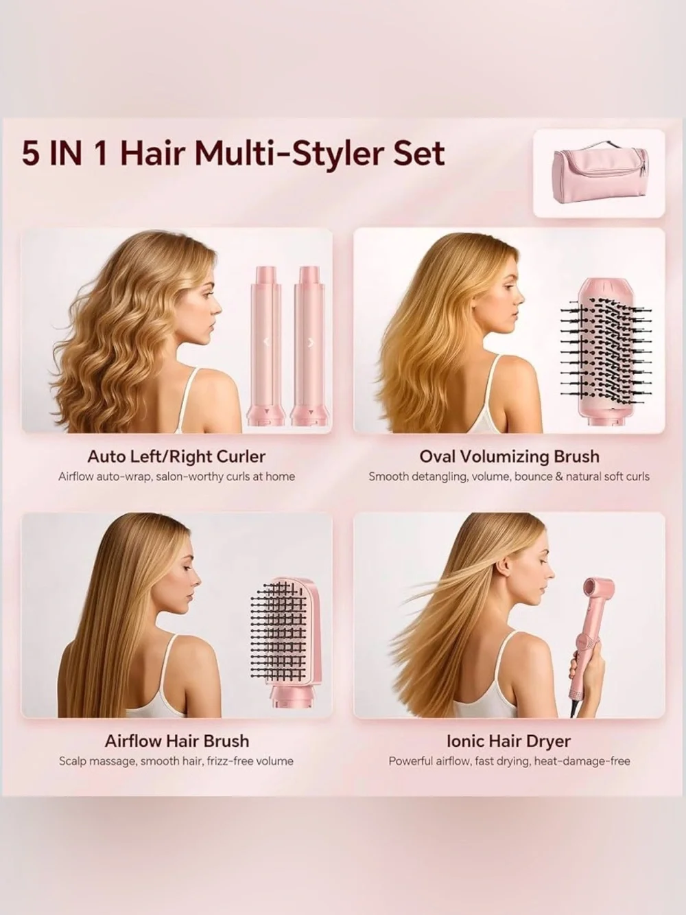 5-in-1 Hair Dryer & Styling Brush – Auto-Wrap Curling – 1300W